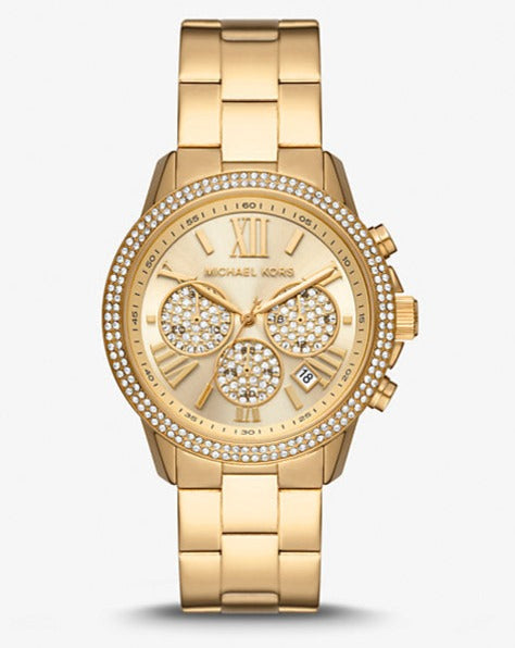 Michael Kors Bryn PavÃ© Quartz Gold Dial Gold Steel Strap Watch For Women - MK7199