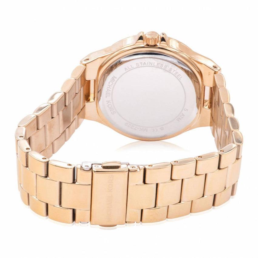 Michael Kors Lennox Three Hand Gold Dial Gold Steel Strap Watch For Women - MK7229