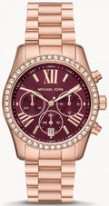 Michael Kors Lexington Chronograph Red Dial Rose Gold Steel Strap Watch For Women - MK7275