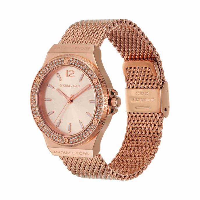 Michael Kors Lennox Three Hand Rose Gold Dial Rose Gold Mesh Strap Watch For Women - MK7336