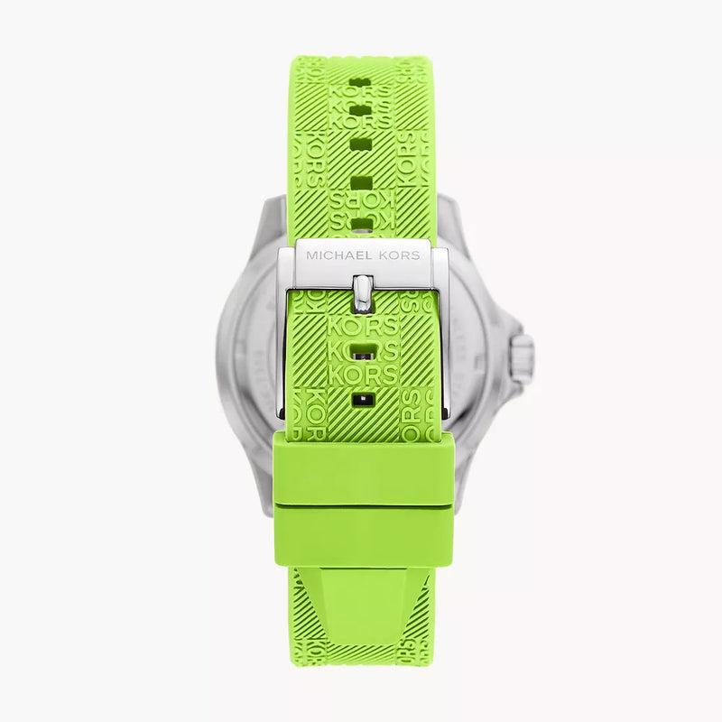 Michael Kors Everest Three Hand Crystals Silver Dial Green Silicone Strap Watch For Women - MK7360