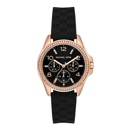 Michael Kors Mini Pilot Black Dial Black Silicone Strap Watch For Women - MK7373