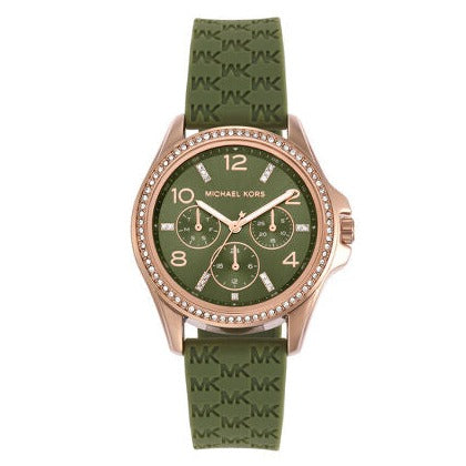 Michael Kors Mini Pilot Chronograph Green Dial Green Silicone Strap Watch For Women - MK7421