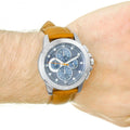 Michael Kors Ryker Chronograph Analog Blue Dial Brown Leather Strap Watch For Men - MK8518