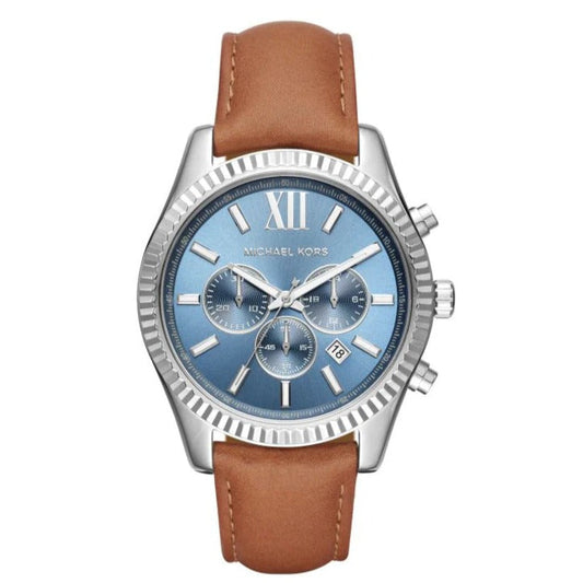 Michael Kors Lexington Chronograph Blue Dial Brown Leather Strap Watch For Men - MK8537