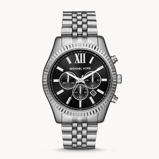 Michael Kors Lexington Chronograph Black Dial Black Steel Strap Watch For Men - MK8602