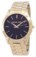 Michael Kors Slim Runway Quartz Black Dial Gold Steel Strap Watch For Men - MK8621