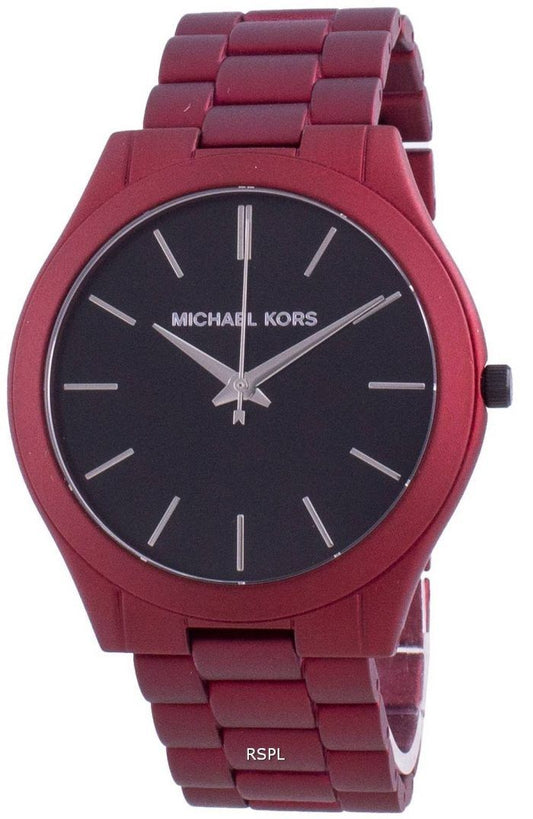 Michael Kors Slim Runway Quartz Black Dial Red Steel Strap Watch for Men - MK8712