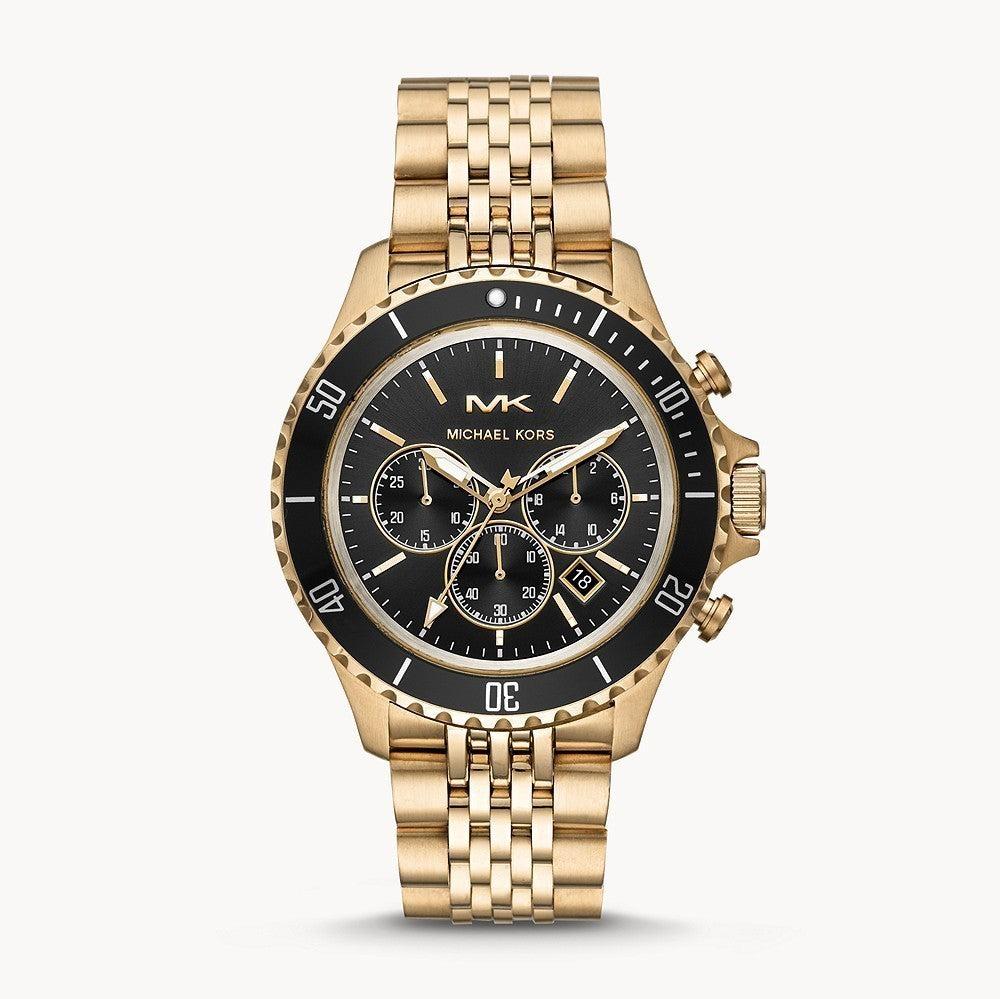 Michael Kors Bayville Chronograph Black Dial Gold Steel Strap Watch For Men - MK8726