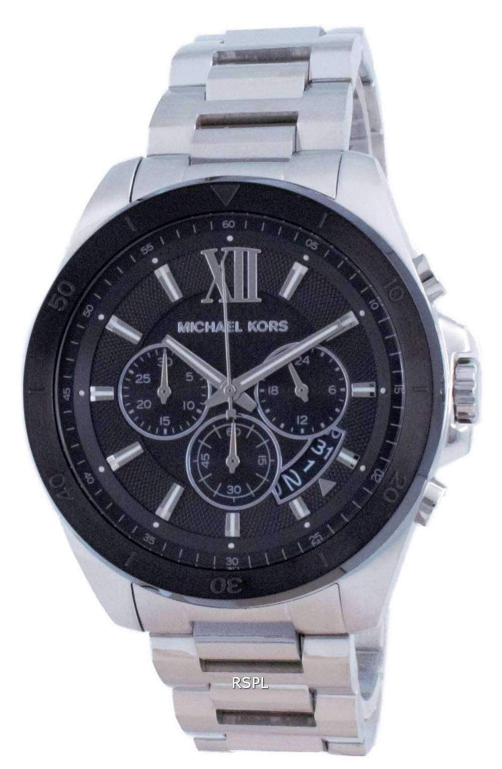 Michael Kors Brecken Chronograph Black Dial Silver Steel Strap Watch For Men - MK8847