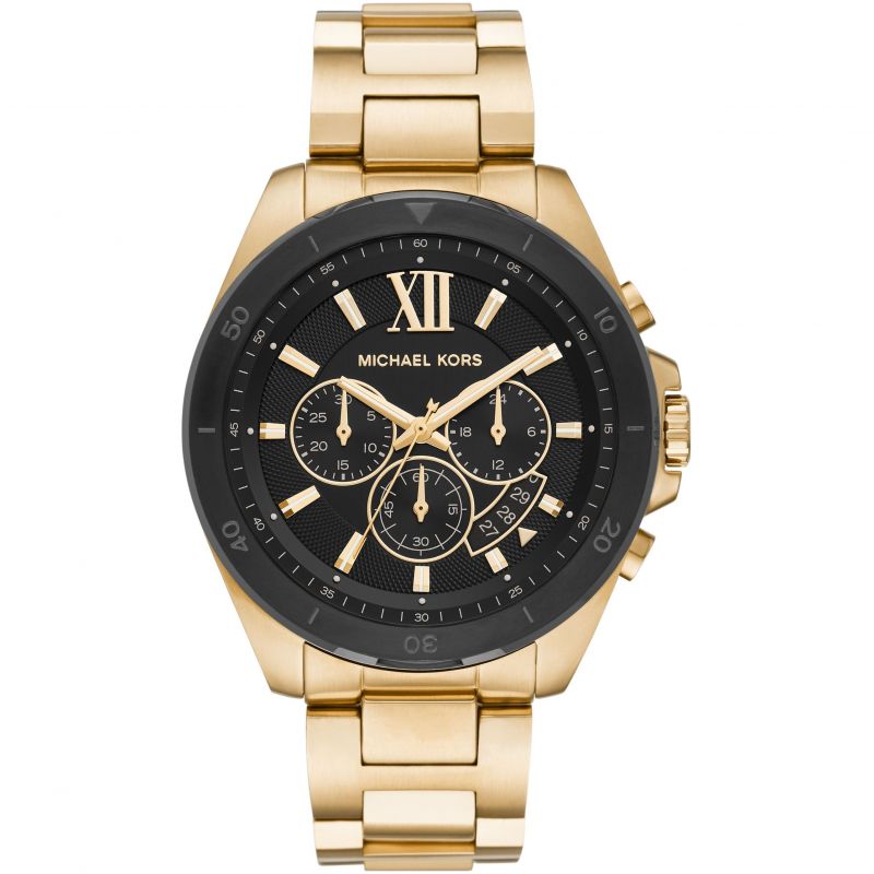 Michael Kors Brecken Chronograph Black Dial Gold Steel Strap Watch For Men - MK8848