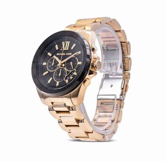 Michael Kors Brecken Chronograph Black Dial Gold Steel Strap Watch For Men - MK8848