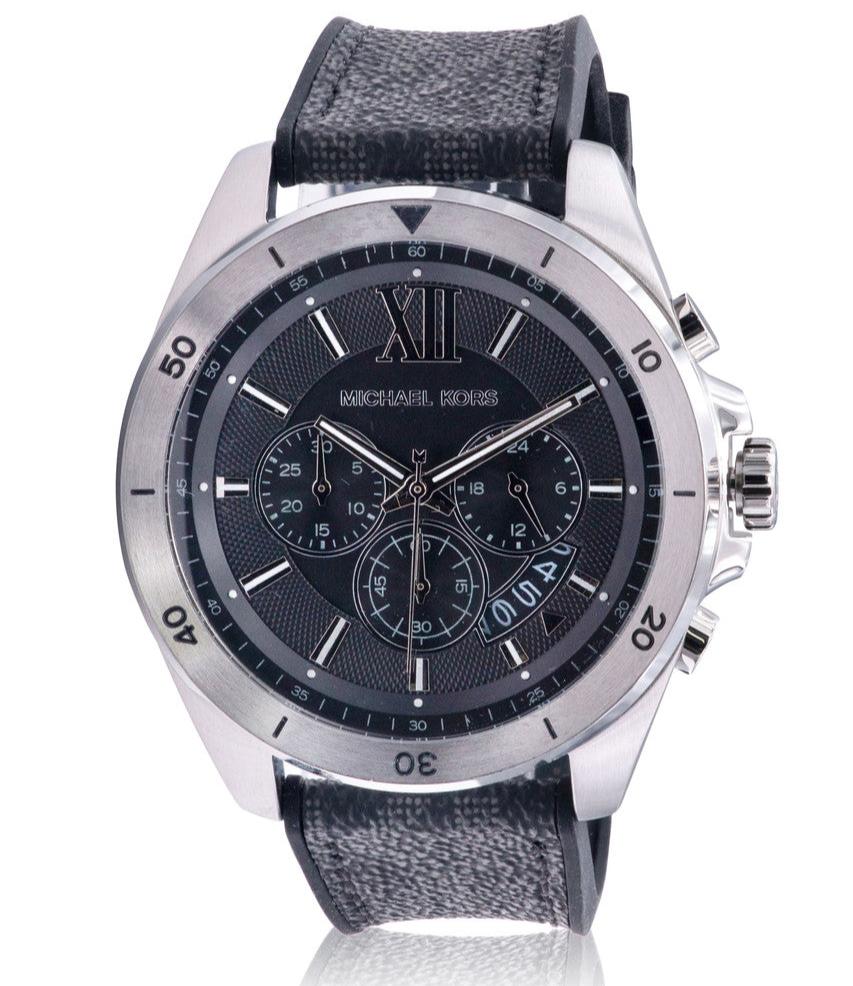 Michael Kors Brecken Chronograph Black Dial Black PVC Strap Watch For Men - MK8850