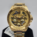 Michael Kors Brecken Chronograph Gold Dial Gold Steel Strap Watch For Men - MK8934