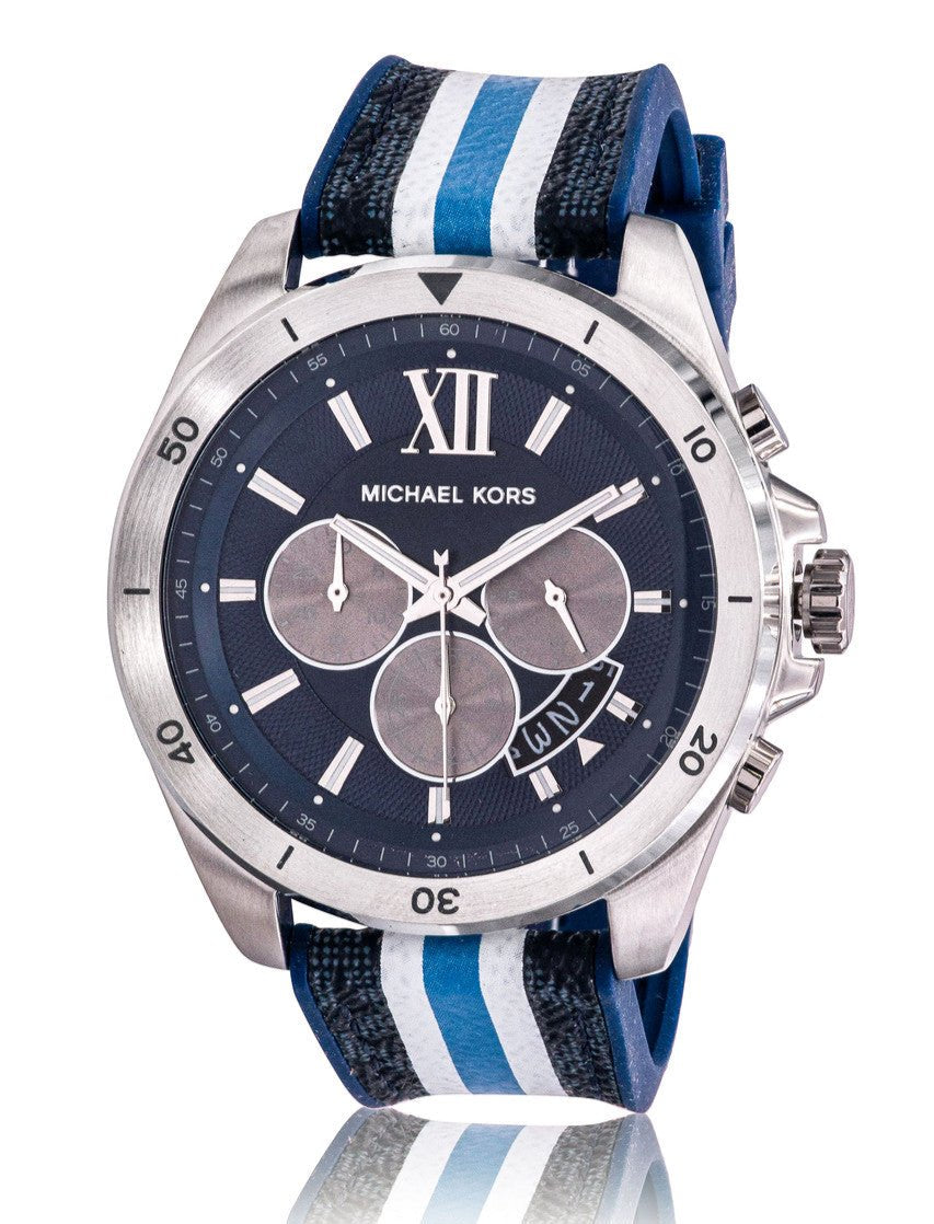 Michael Kors Brecken Chronograph Blue Dial Two Tone PVC Strap Watch For Men - MK8950