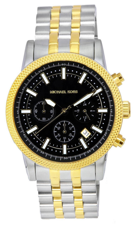 Michael Kors Hutton Chronograph Quartz Black Dial Two Tone Steel Strap Watch For Men - MK8954