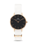 Daniel Wellington Classic Petite Dover Black Dial White NATO Strap Watch For Women - DW001000314