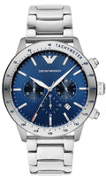 Emporio Armani Mario Chronograph Blue Dial Silver Steel Strap Watch For Men - AR11306