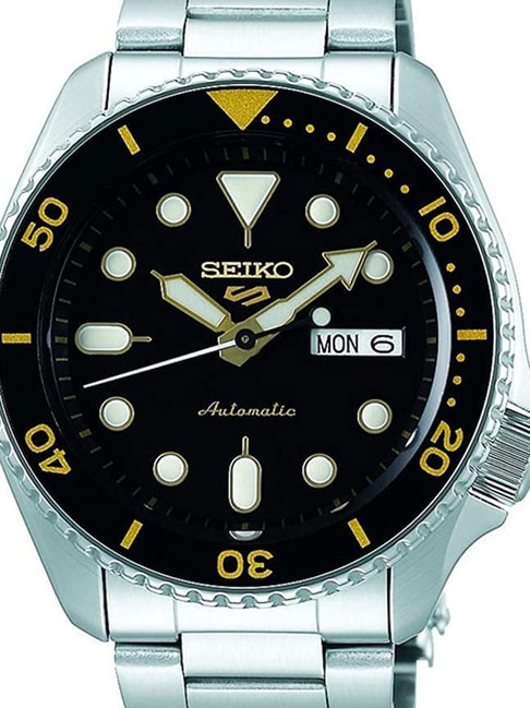 Seiko 5 Sports Automatic Black Dial Silver Steel Strap Watch For Men - SRPD57K1