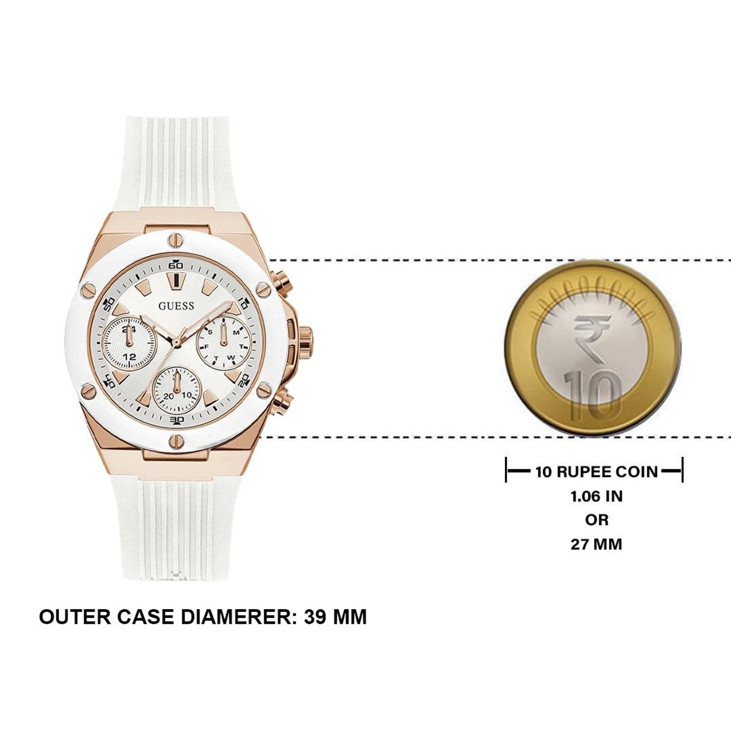 Guess Athena White Dial White Rubber Strap Watch For Women - GW0030L3