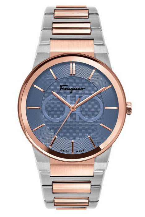 Salvatore Ferragamo Contemporary Sapphire Blue Dial Two Tone Steel Strap Watch for Men - SFHP007-20