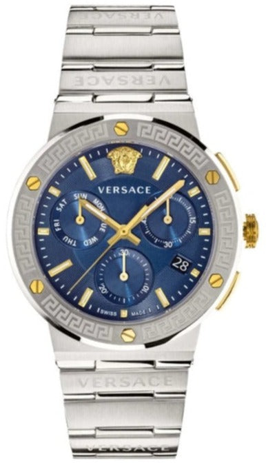 Versace Greca Quartz Blue Dial Silver Steel Strap Watch For Men - VEZ900221