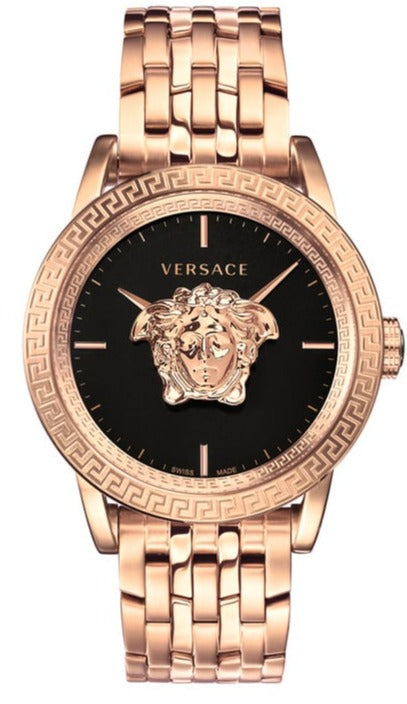 Versace Palazzo Empire Black Dial Rose Gold Steel Strap Watch for Men - VERD00718