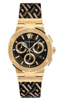 Versace Greca Chronograph Black Dial Brown Leather Strap Watch For Men - VEZ900621