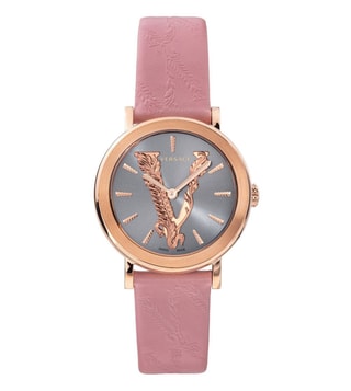 Versace Virtus Quartz Grey Dial Pink Leather Strap Watch for Women - VEHC00319