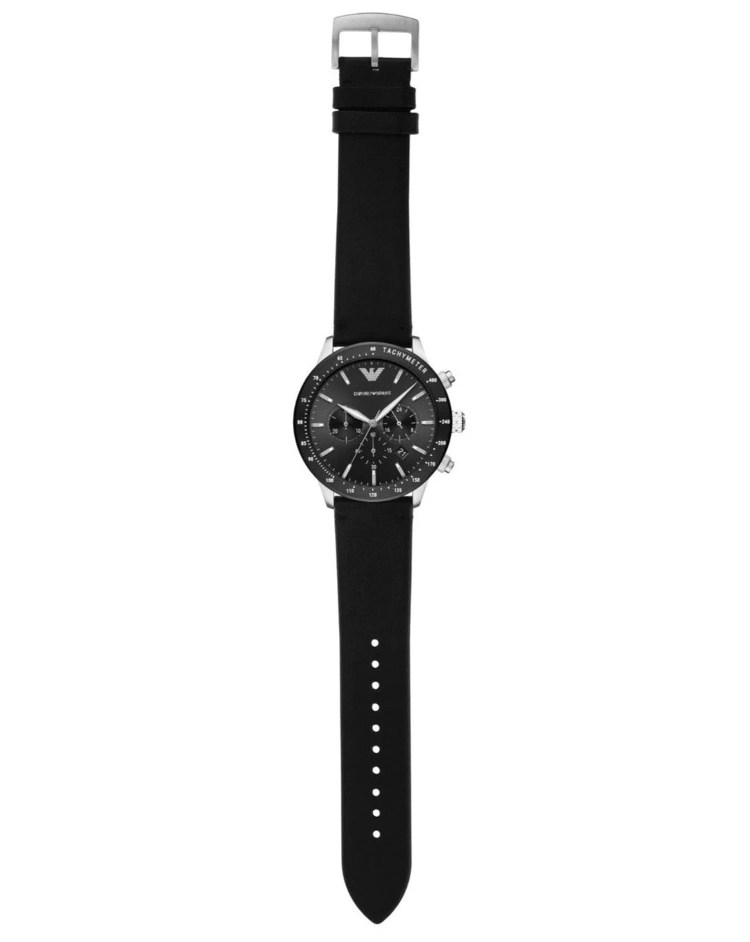 Emporio Armani Mario Chronograph Black Dial Black Leather Strap Watch For Men - AR11243