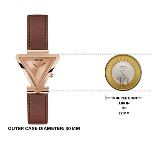 Guess Fame Quartz Rose Gold Dial Brown Leather Strap Watch For Women - GW0548L2