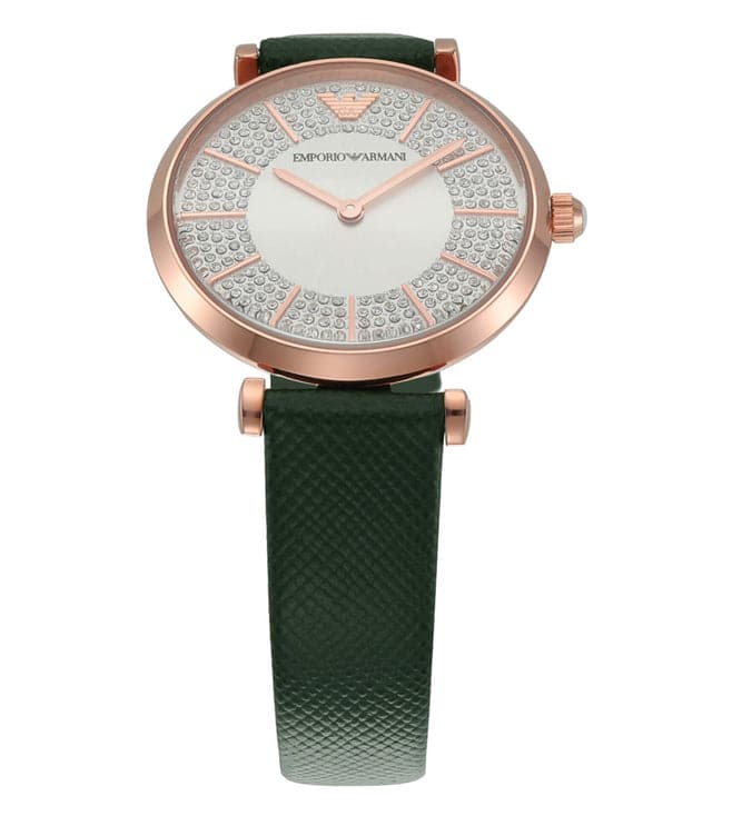 Emporio Armani Pro Planet Analog Silver Dial Green Leather Strap Watch For Women - AR11517