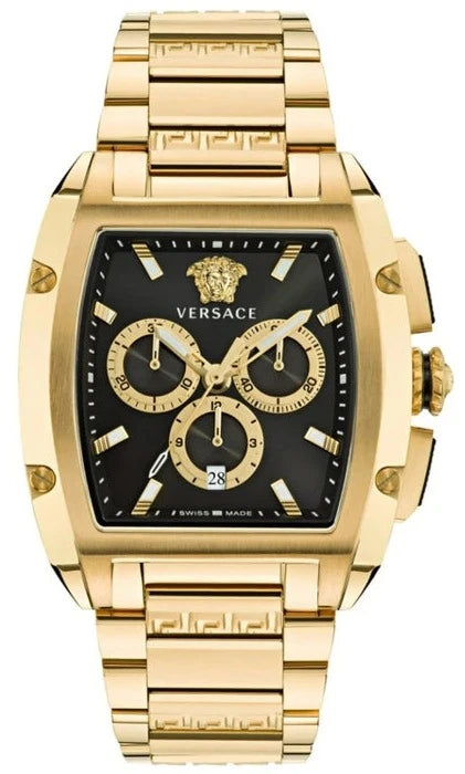 Versace Dominus Chronograph Black Dial Gold Steel Strap Watch For Men - VE6H00523