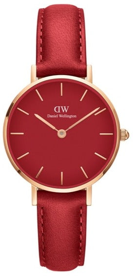 Daniel Wellington Petite Red Dial Red Leather Strap Watch For Women - DW00100405