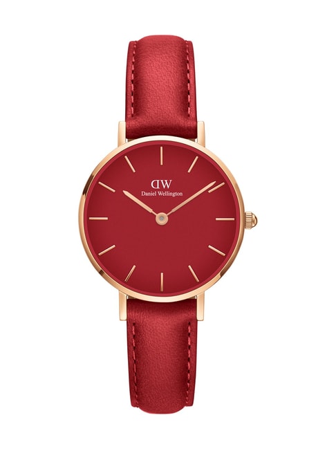 Daniel Wellington Petite Red Dial Red Leather Strap Watch For Women - DW00100405