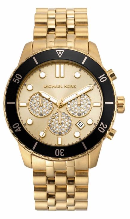 Michael Kors Cunningham Chronograph Gold Dial Gold Steel Strap Watch For Men - MK8963