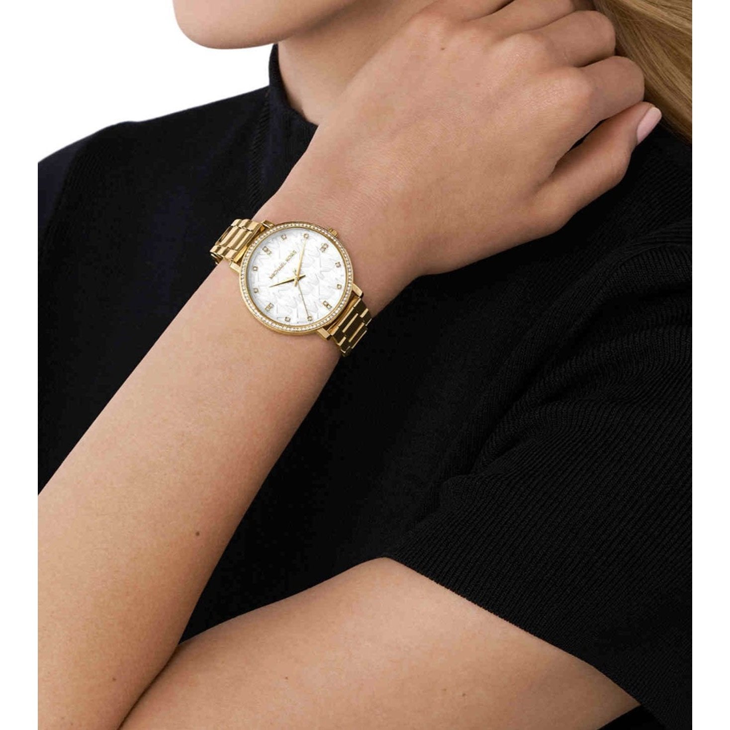 Michael Kors Pyper Three Hand White Dial Gold Steel Strap Watch For Women - MK4666