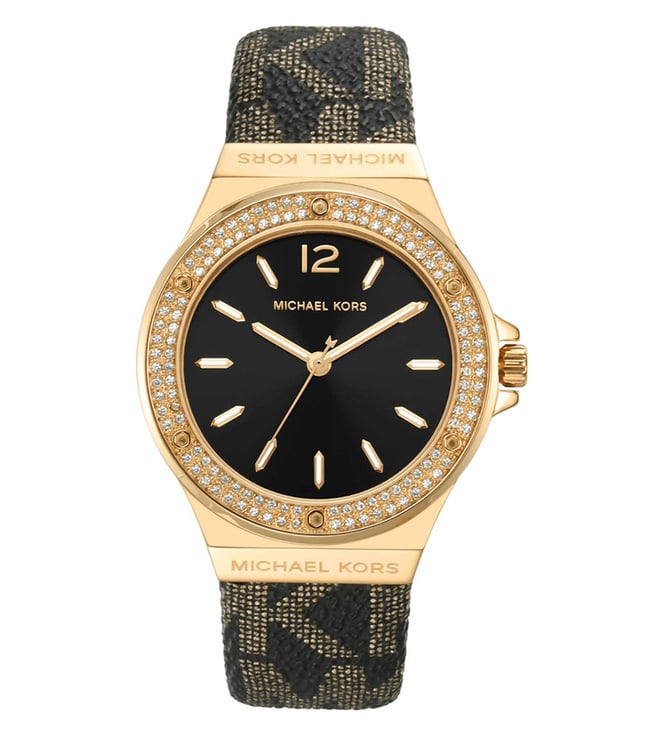 Michael Kors Lennox Three Hand Black Dial Black Leather Strap Watch For Women - MK7307