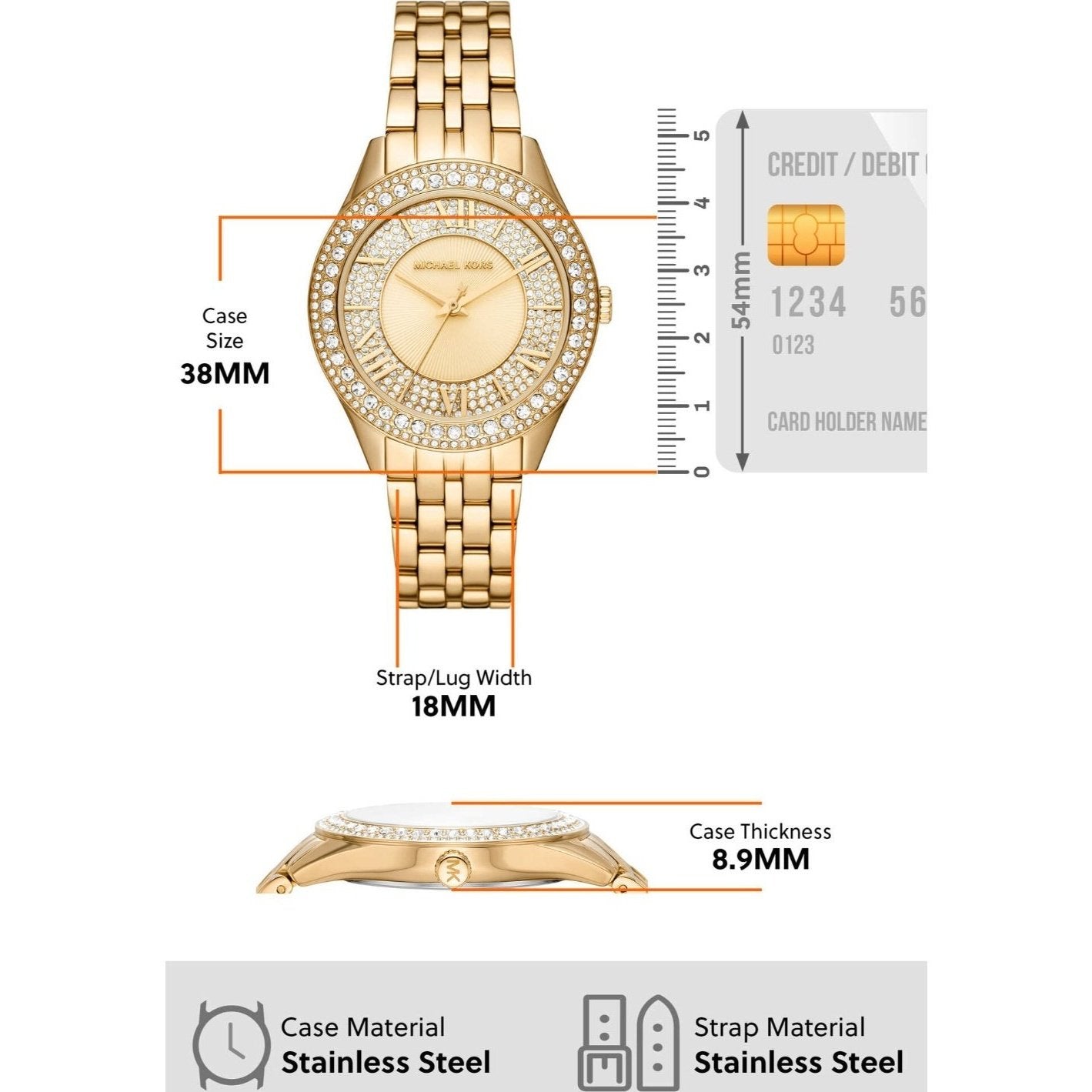 Michael Kors Harlowe Three-Hand Quartz Gold Dial Gold Steel Strap Watch For Women - MK4709