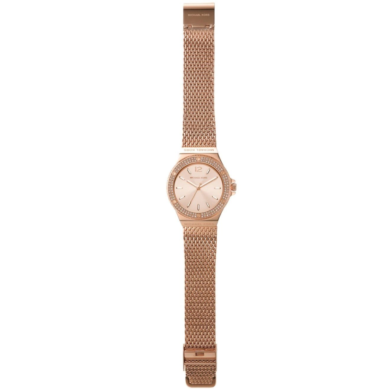 Michael Kors Lennox Three Hand Rose Gold Dial Rose Gold Mesh Strap Watch For Women - MK7336