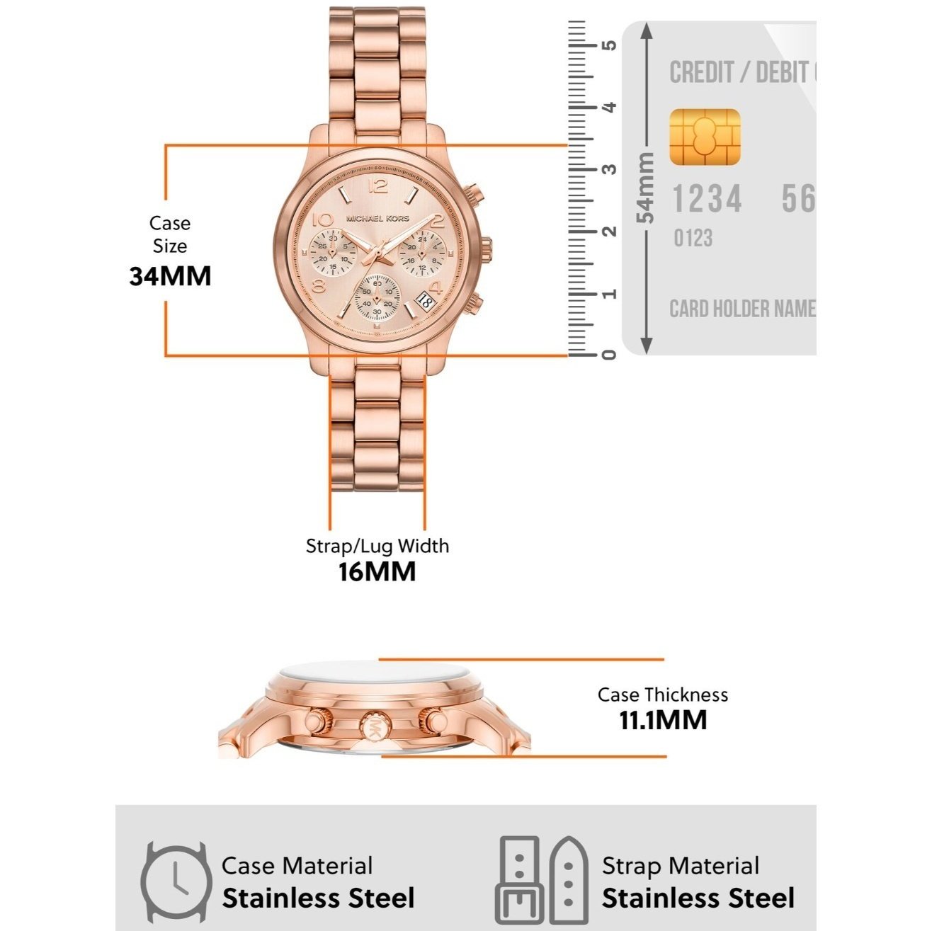 Michael Kors Runway Chronograph Rose Gold Dial Rose Gold Steel Strap Watch For Women - MK7327