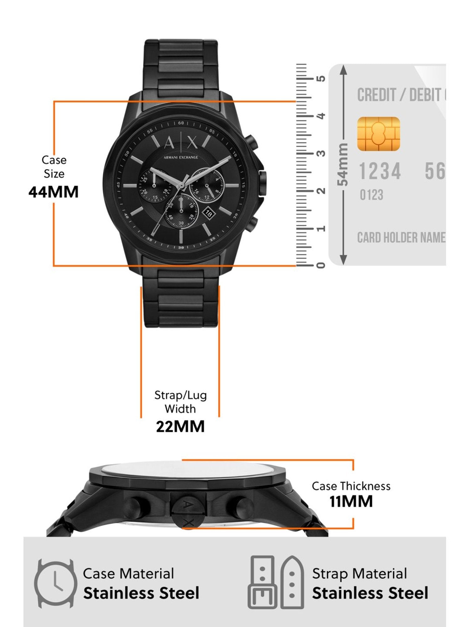 Armani Exchange Drexler Chronograph Black Dial Black Steel Strap Watch For Men - AX2639