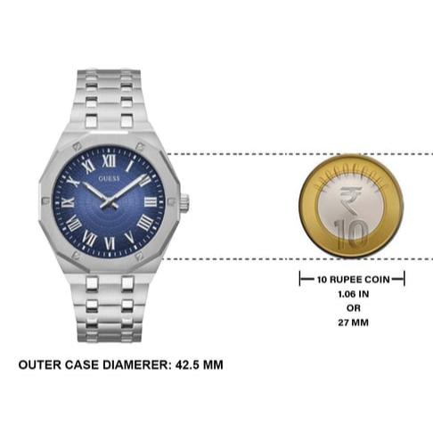 Guess Asset Quartz Blue Dial Silver Steel Strap Watch For Men - GW0575G4