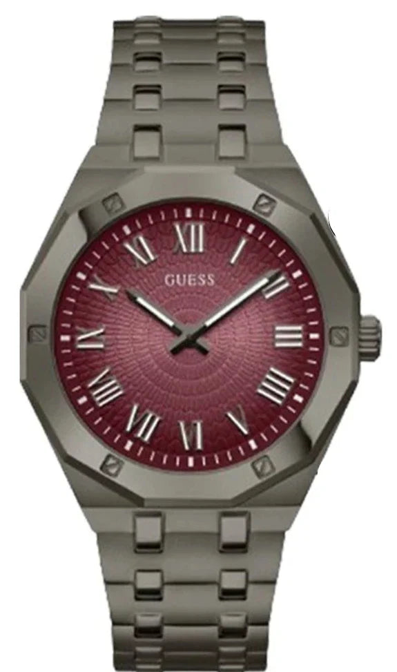 Guess Asset Quartz Red Dial Black Steel Strap Watch For Men - GW0575G5