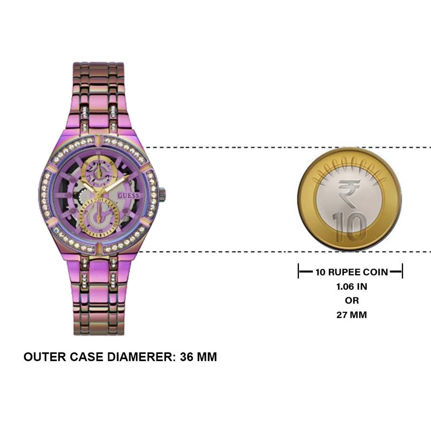 Guess Allara Quartz Purple Dial Purple Steel Strap Watch For Women - GW0604L4