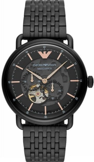 Emporio Armani Automatic Multifunction Black Dial Black Mesh Bracelet Watch For Men - AR60025