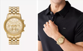 Michael Kors Hutton Chronograph Gold Dial Gold Steel Strap Watch For Men - MK8953