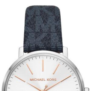 Michael Kors Pyper Quartz Silver Dial Blue Leather Strap Watch For Women - MK7244