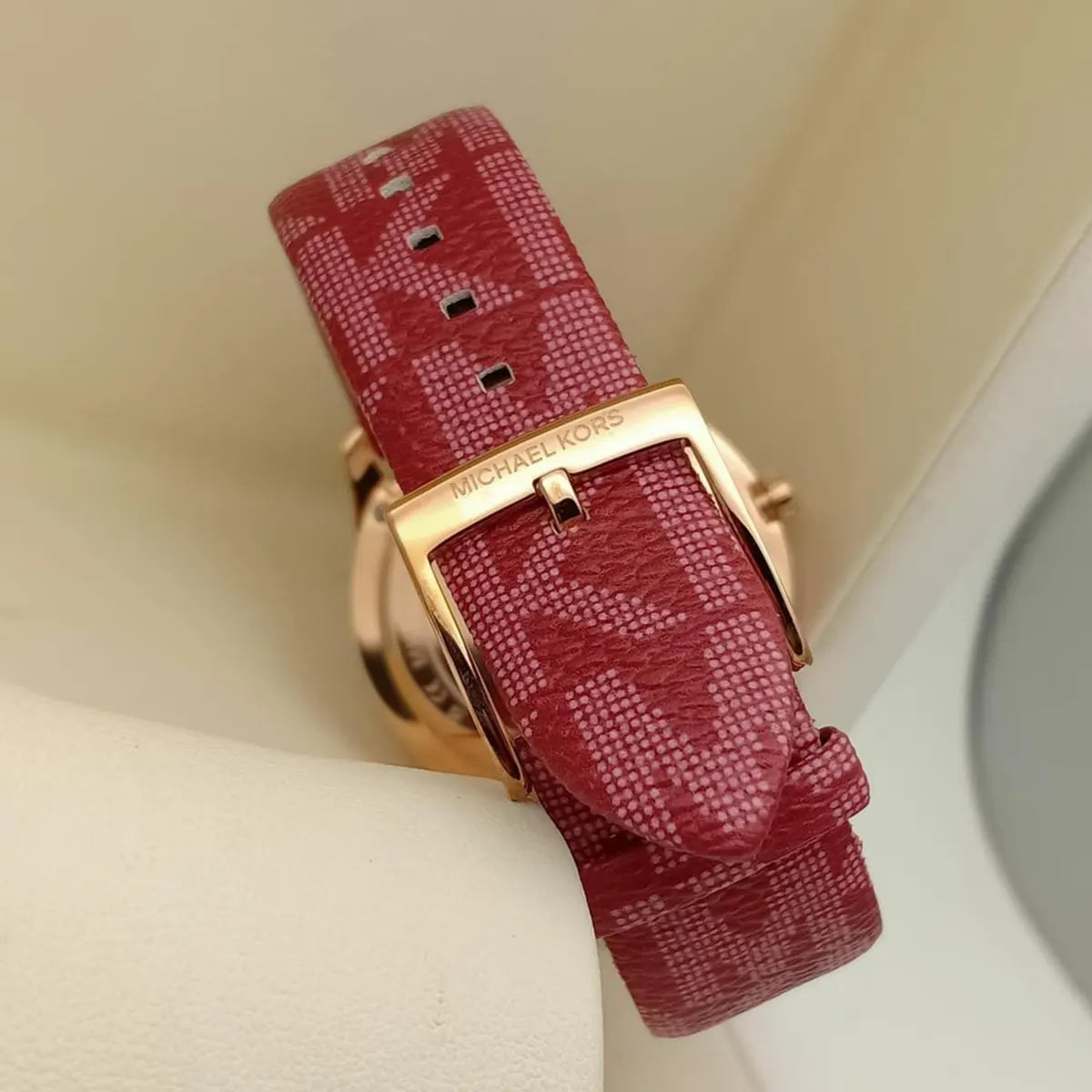 Michael Kors Runway Three-Hand Quartz Red Dial Red Leather Strap Watch For Women - MK7179