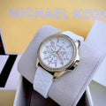 Michael Kors Mini Pilot Quartz Silver Dial White Silicone Strap Watch For Women - MK7372